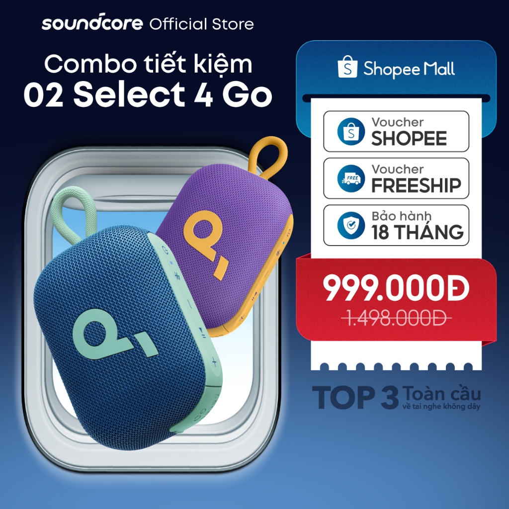 Combo 2 Loa bluetooth True Wireless Soundcore Select 4 Go | Pin 20 giờ | Kháng bụi, nước IP67