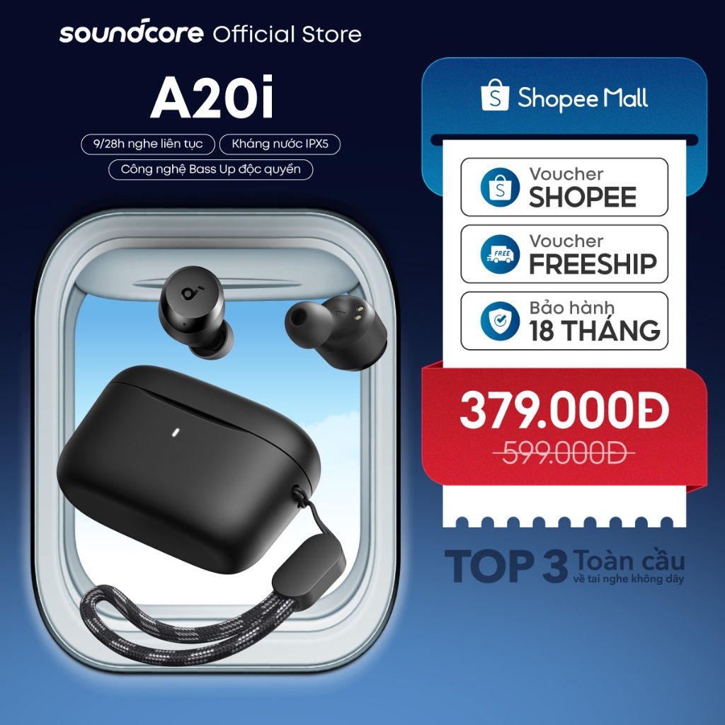 Tai nghe bluetooth không dây soundcore A20i | Nhỏ gọn | 28 giờ phát nhạc | Sạc nhanh | Tích hợp phiên dịch
