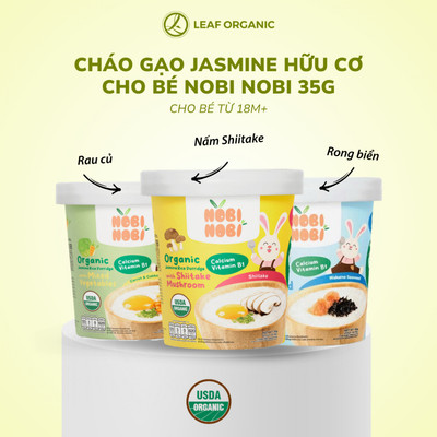 Cháo gạo Jasmine hữu cơ Nobi Nobi vị nấm Shiitake/ Rau củ/ Rong biển 35g