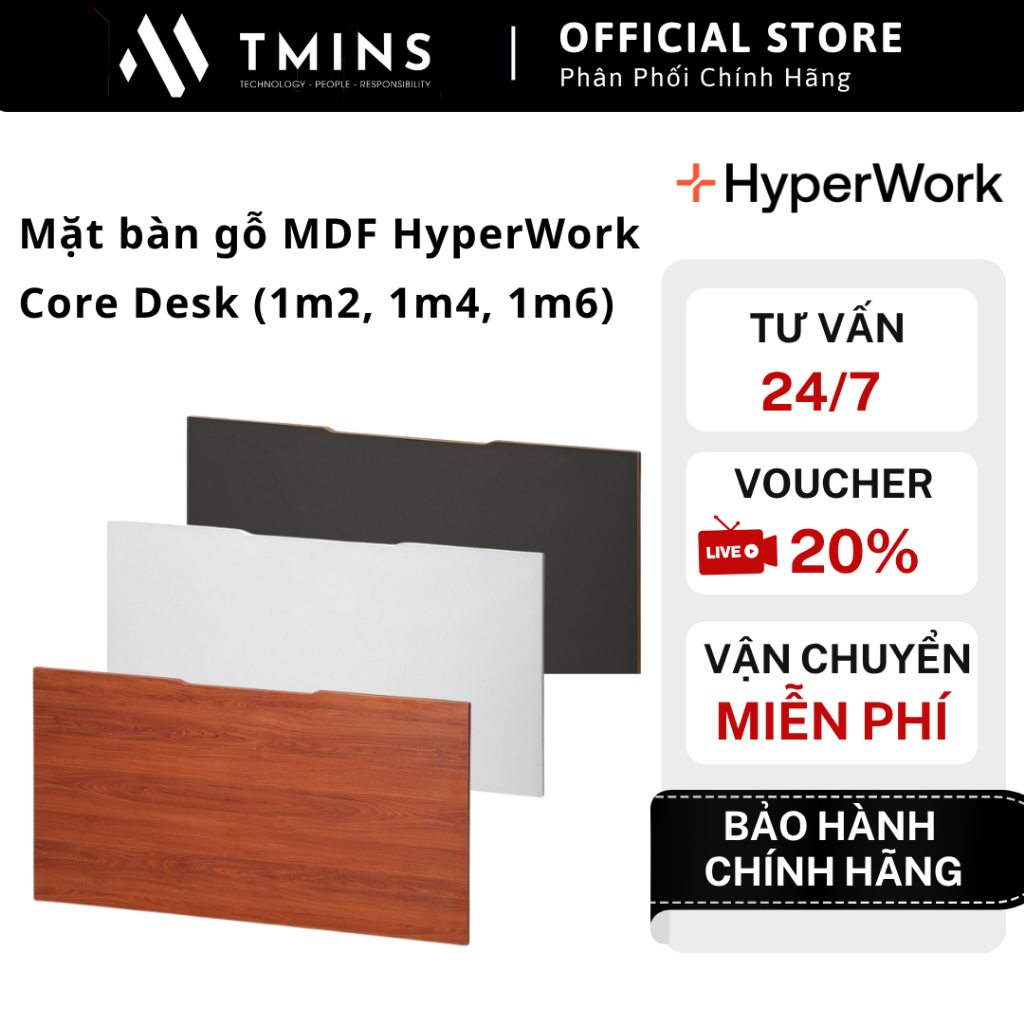 Mặt bàn gỗ MDF HyperWork  Core Desk (1m2, 1m4, 1m6) - Hàng chính hãng.