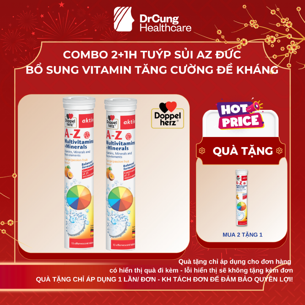 Combo Mua 2 Tuýp Sủi AZ Fizz - Vitamin Tổng Hợp, Vitamin C, 3B, Tăng Sức Đề Kháng Doppelherz