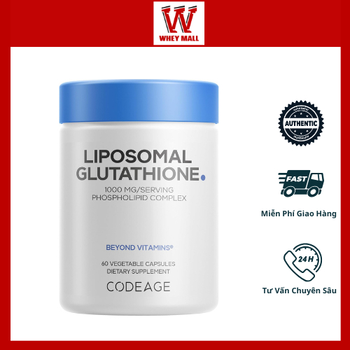 Liposomal Glutathione 1000mg Codeage 60 viên cải thiện mờ nám, tàn nhang, sáng da.
