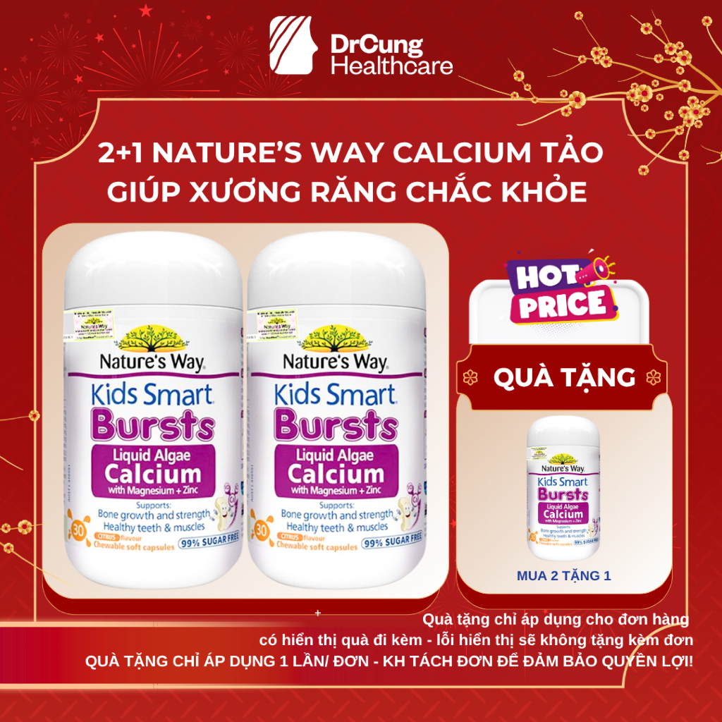 COMBO 2 HỘP Nature's Way Kids Smart CANXI TẢO NỘI ĐỊA ÚC CHO BÉ - Bổ Sung Canxi, Magie, K2 Bé Khoẻ