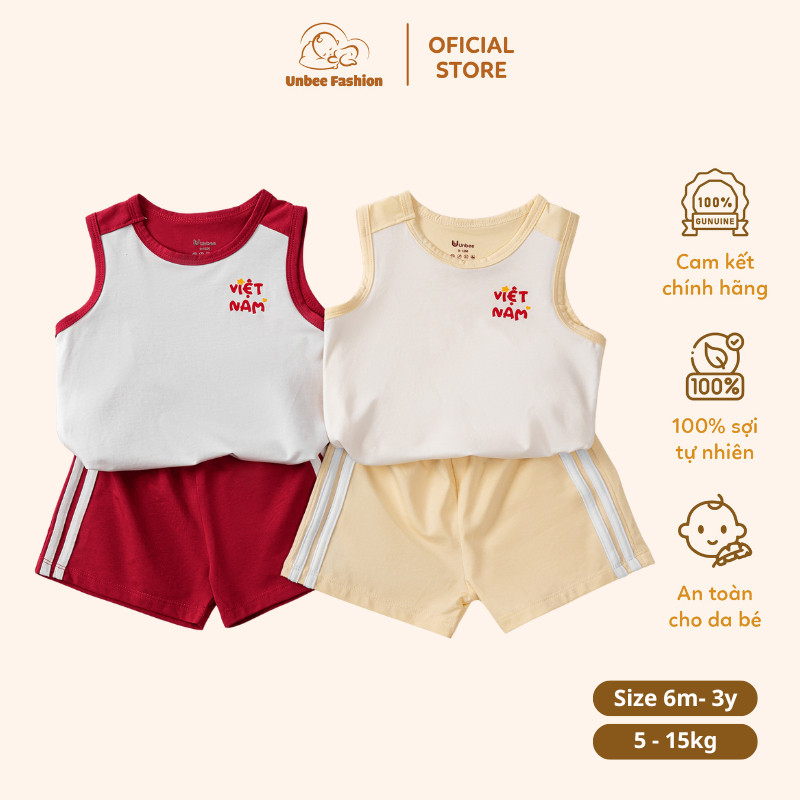 Bộ quần áo 3 lỗ Unbee bé trai bé gái phối màu - Bộ unbee mùa hè ba lỗ thể thao in chữ Việt Nam