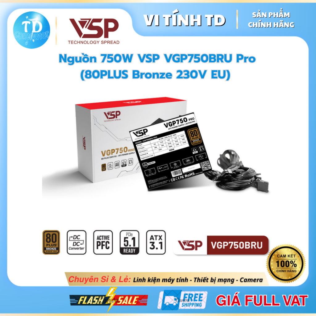 Nguồn Máy Tính VSP VGP750BRU Pro 750W - Hàng chính hãng
