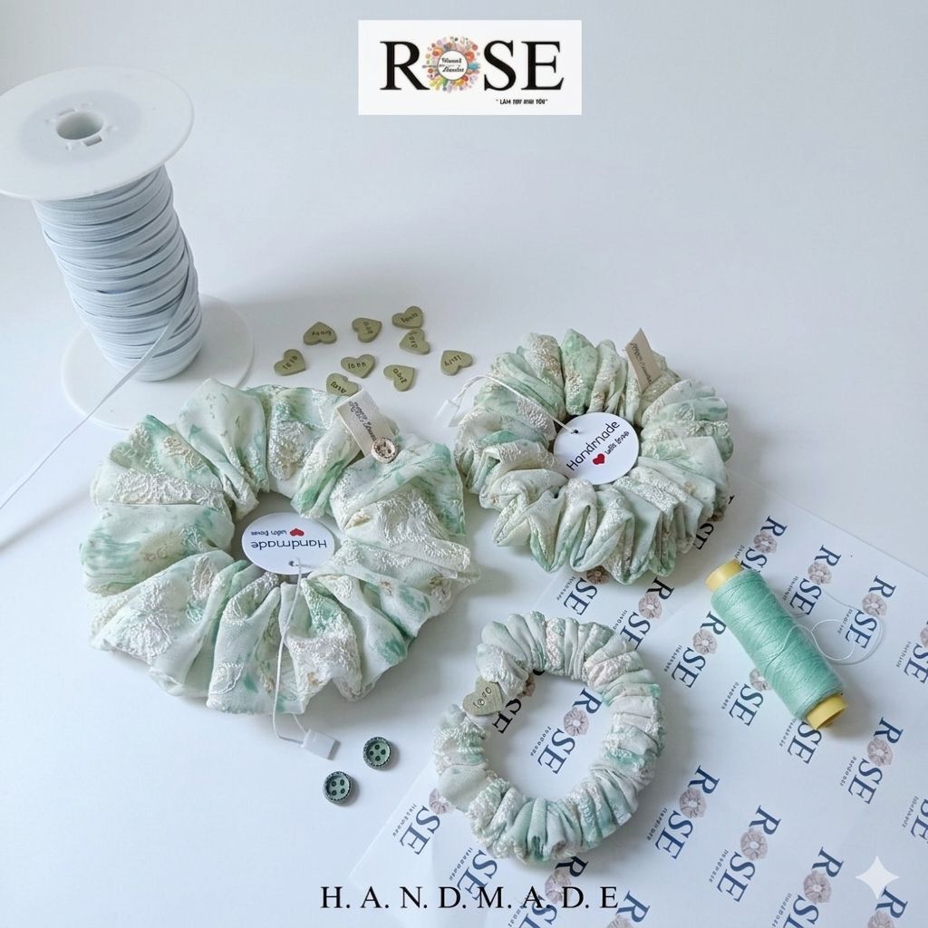 [ May thủ công ] Dây buộc tóc Scrunchies xô thêu 12cm Rose handmade store