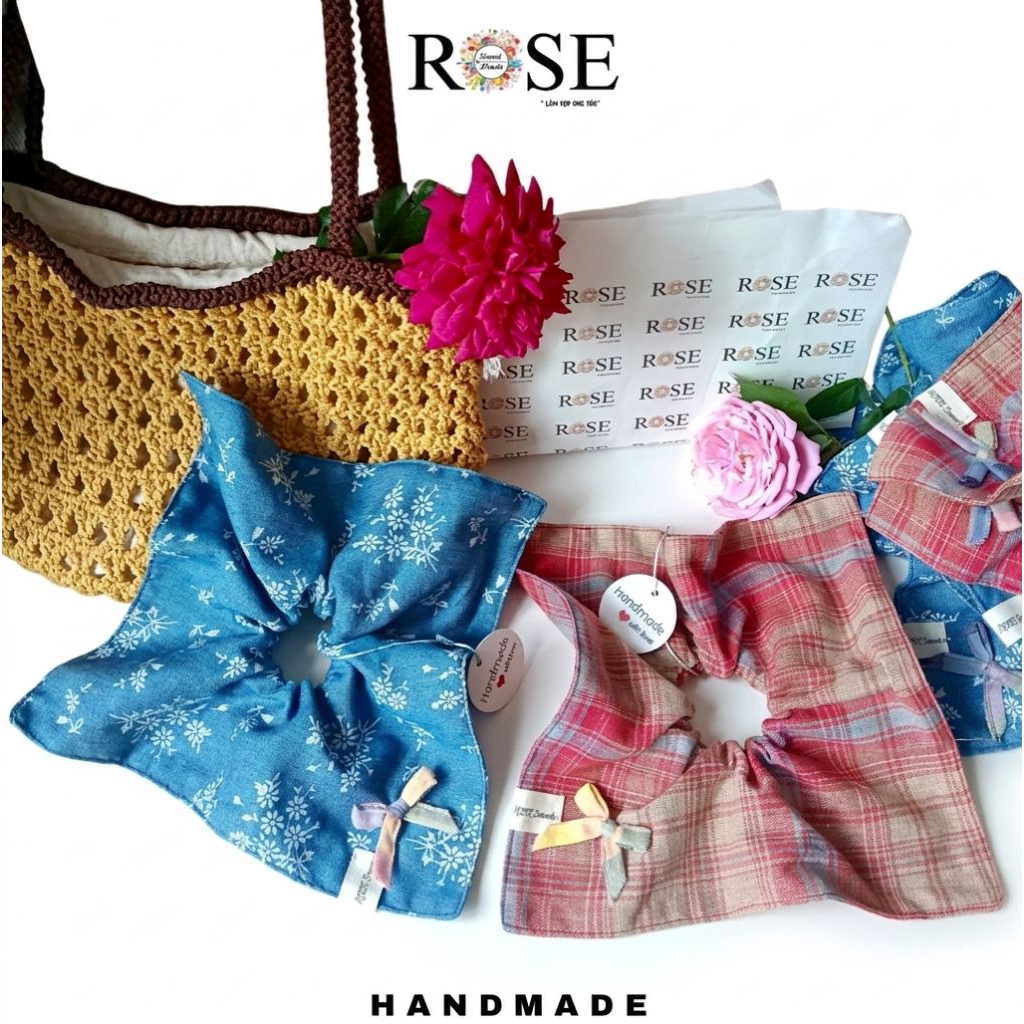 [ May thủ công ] Dây buộc tóc Scrunchies vuông linen Rose handmade store