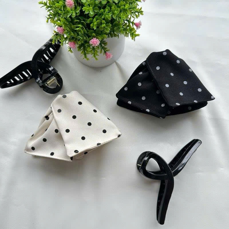 [Kẹp 11cm] Kẹp Tóc Tam Giác Chấm Bi Vải Thô Sang Trọng Hàng Loại 1 Cao Cấp- Kia Studio