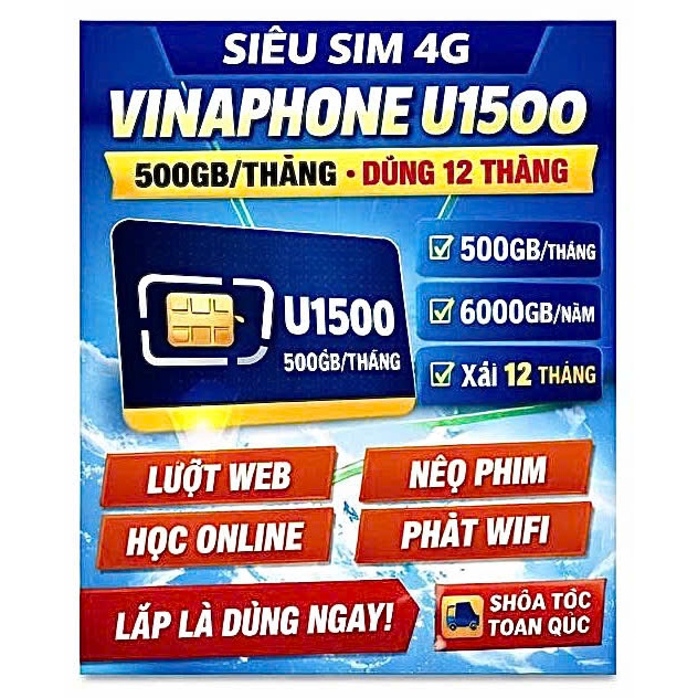 SIM 4G VINAPHONE U1500 – DATA CAO 500GB/THÁNG DÙNG 12 THÁNG