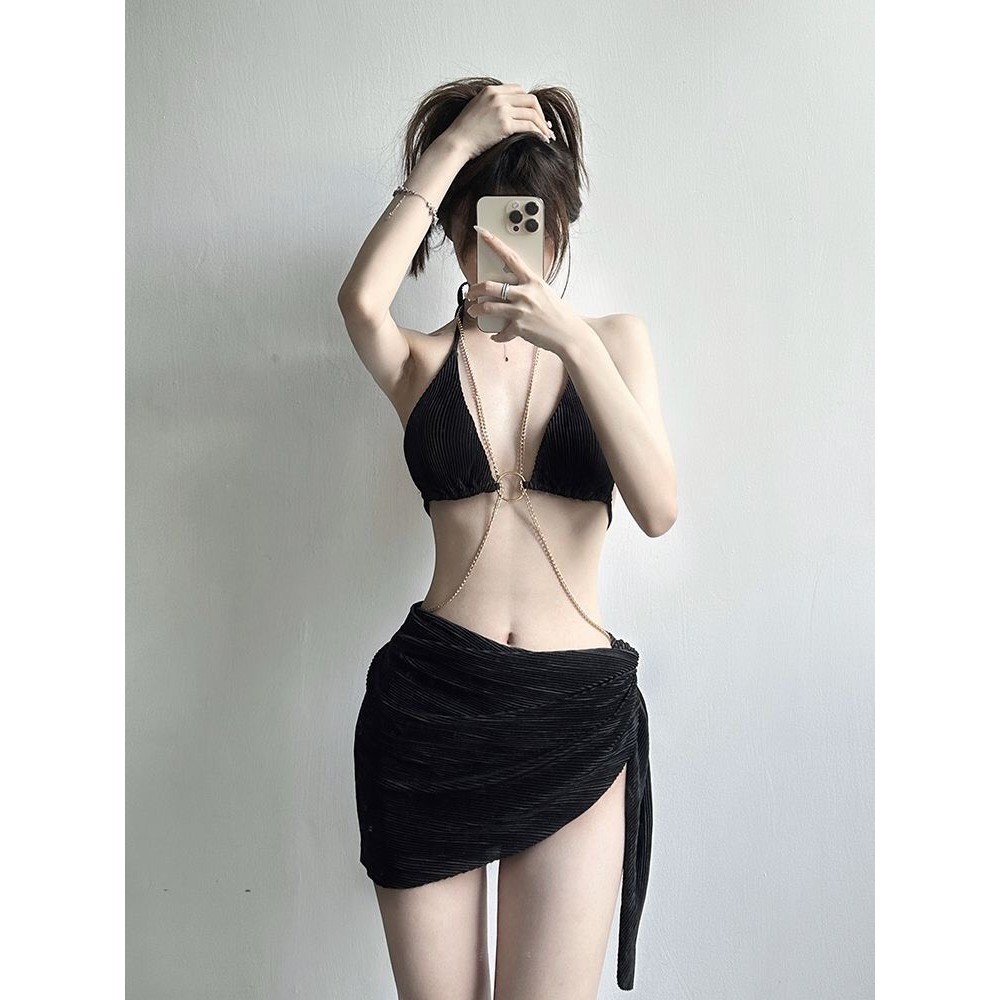 Set bộ đồ bơi bikini 3 chi tiết màu đen thiết dây buộc sexy gợi cảm hàng QCCC phong cách Hàn HMH BKN11 | BigBuy360 - bigbuy360.vn