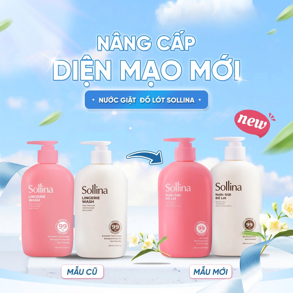 Nước giặt đồ lót chuyên dụng Sollina 400ML Giúp khử mùi, kháng khuẩn, An toàn cho da nhạy cảm