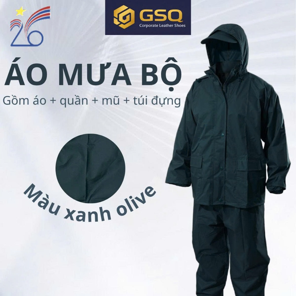 ÁO MƯA BỘ CHÍNH HÃNG CÔNG TY 26 - MÀU XANH OLIVE