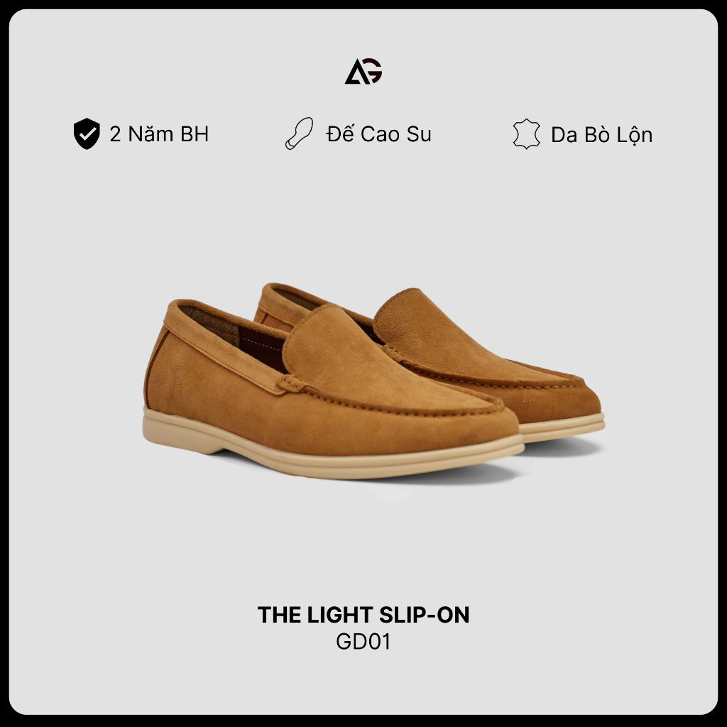 Giày Lười Nam Da Lộn Mũi Tròn, Giày Loafer The Light Slip On Đế Cao Su Chống Trượt August Shoes GD01