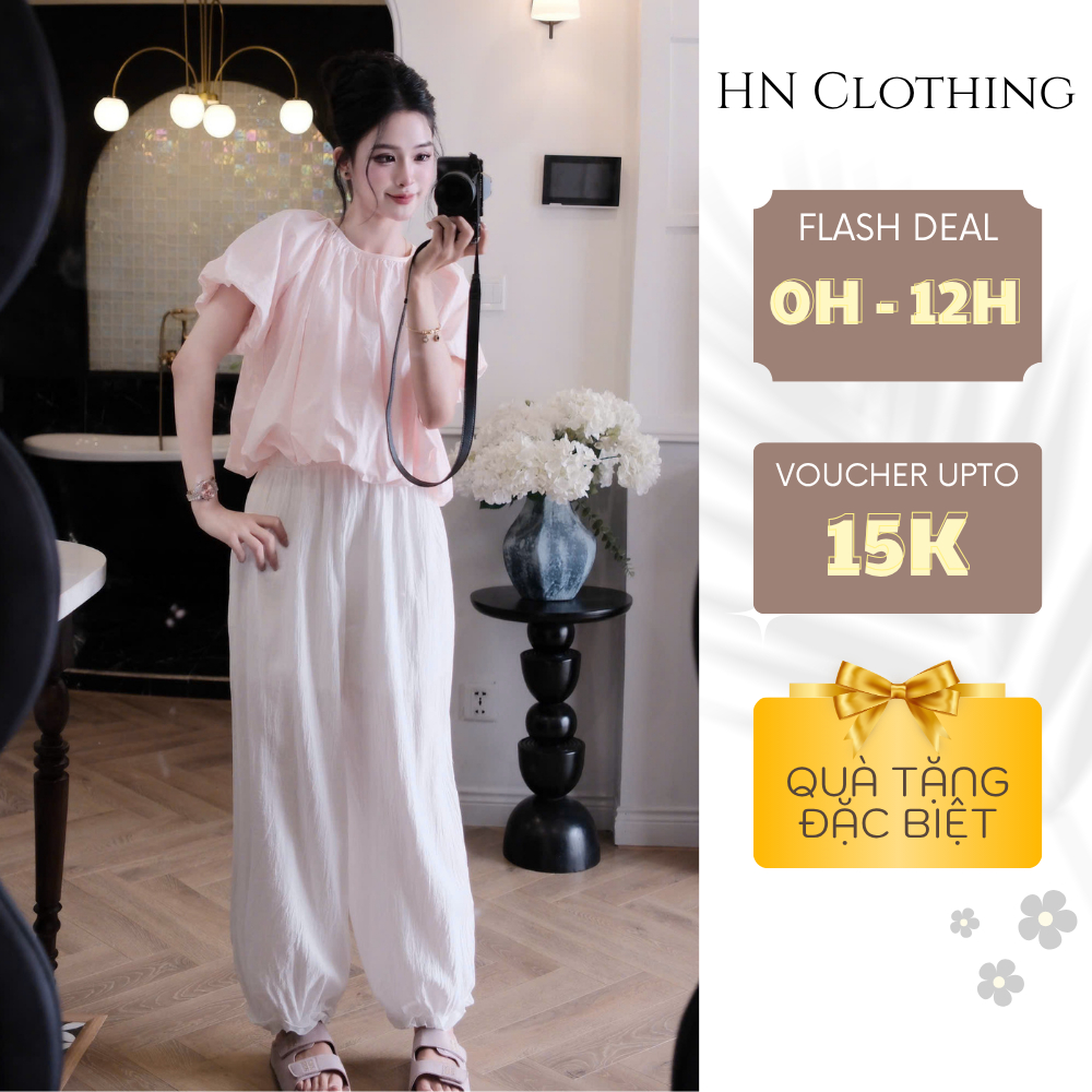 Set đồ nữ áo kiểu tay ngắn phối quần dáng suông thoải mái trẻ trung HN Clothing S157