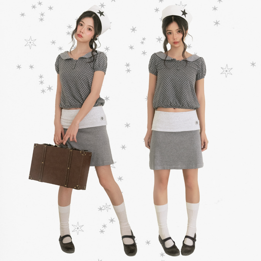 Áo thủy thủ cotton tay bồng nữ NAKEDbyV áo thun chấm bi phối kẻ tay bo nhẹ ANNIE SAILOR TOP | BigBuy360 - bigbuy360.vn