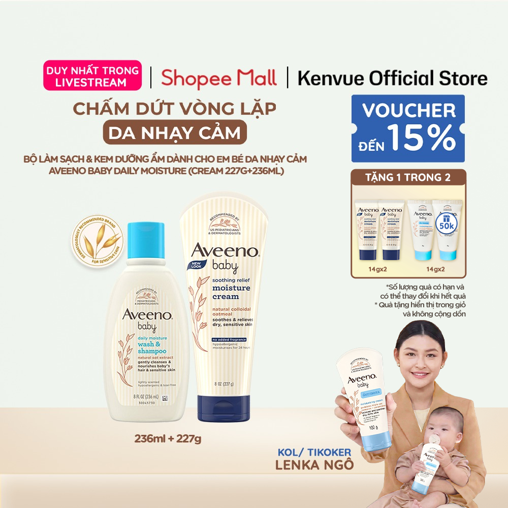 [LIVE] Bộ Sữa Tắm Gội & Kem Dưỡng Ẩm Bé Da Nhạy Cảm Aveeno Baby Soothing Relief Moisture Cream (crea