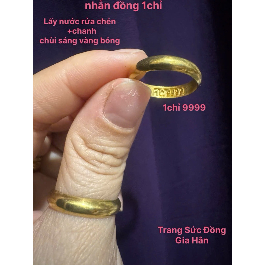 nhẫn ĐỒNG 1chỉ đóng kí hiệu 1c 9999. ko phai. chùi nước rửa chén +chanh chùi sáng vàng bóng #nhẫn1ch