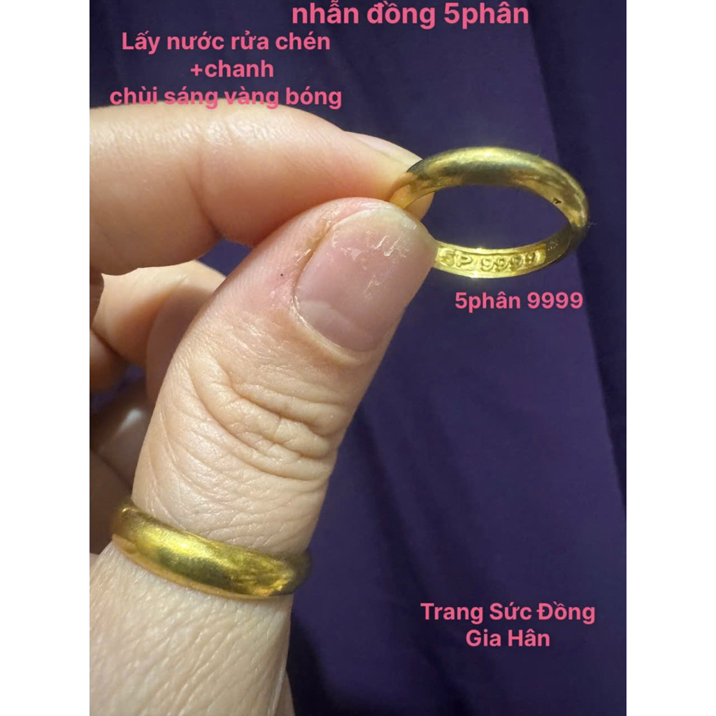 nhẫn ĐỒNG 5phân đóng kí hiệu 5p 9999. ko phai. chùi nước rửa chén +chanh chùi sáng vàng bóng #nhẫn5p