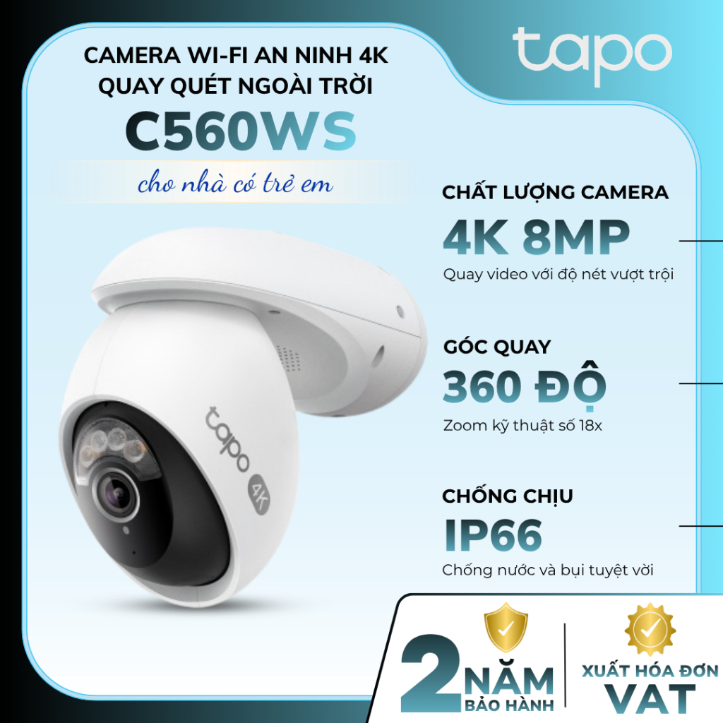 Camera Wi-Fi An Ninh 4K Quay Quét Ngoài Trời Tapo C560WS | Zoom 18x, Wi-Fi 6, AI Nhận Diện Khuôn Mặt
