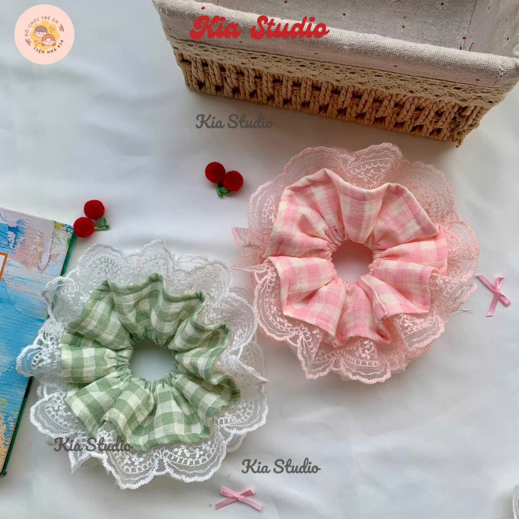 Scrunchies 4 Lớp Caro Muslin Phối Ren To Phồng Size 18cm Xinh Xắn Dễ Thương Hot Trend -  Kia Studio