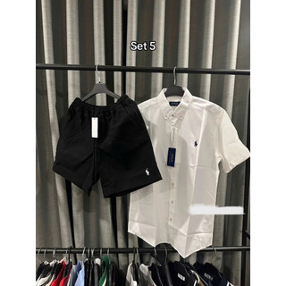 [SET ĐỒ NAM RAP LA.U.REN] Áo Sơ Mi Tay Ngắn + Quần Short Trắng Cotton Cao Cấp – Phong Cách Basic, Dễ Phối, Chuẩn Soái