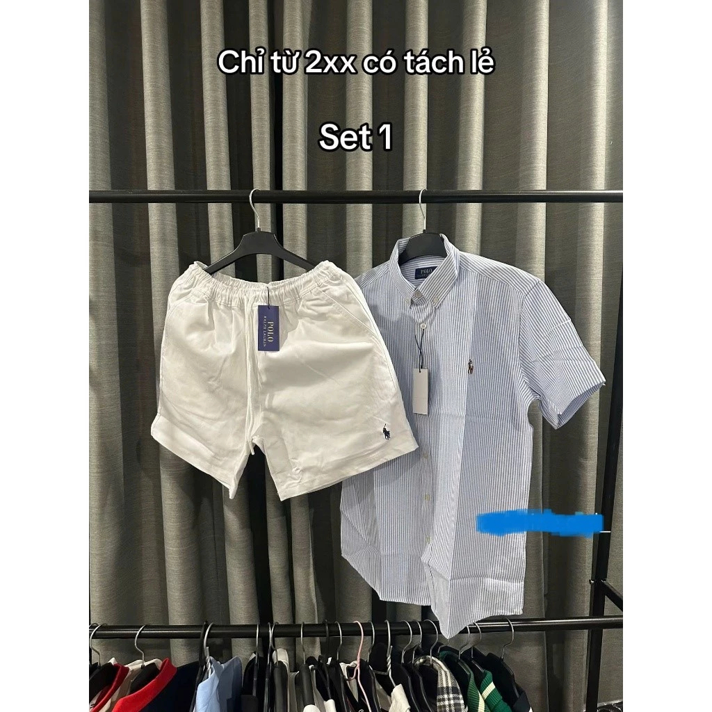 [SET ĐỒ NAM RAP LA.U.REN] Áo Sơ Mi Tay Ngắn + Quần Short Trắng Cotton Cao Cấp – Phong Cách Basic, Dễ Phối, Chuẩn Soái
