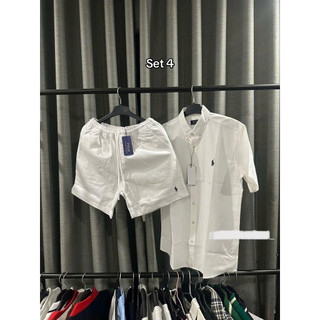 [SET ĐỒ NAM RAP LA.U.REN] Áo Sơ Mi Tay Ngắn + Quần Short Trắng Cotton Cao Cấp – Phong Cách Basic, Dễ Phối, Chuẩn Soái