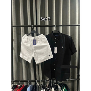 [SET ĐỒ NAM RAP LA.U.REN] Áo Sơ Mi Tay Ngắn + Quần Short Trắng Cotton Cao Cấp – Phong Cách Basic, Dễ Phối, Chuẩn Soái