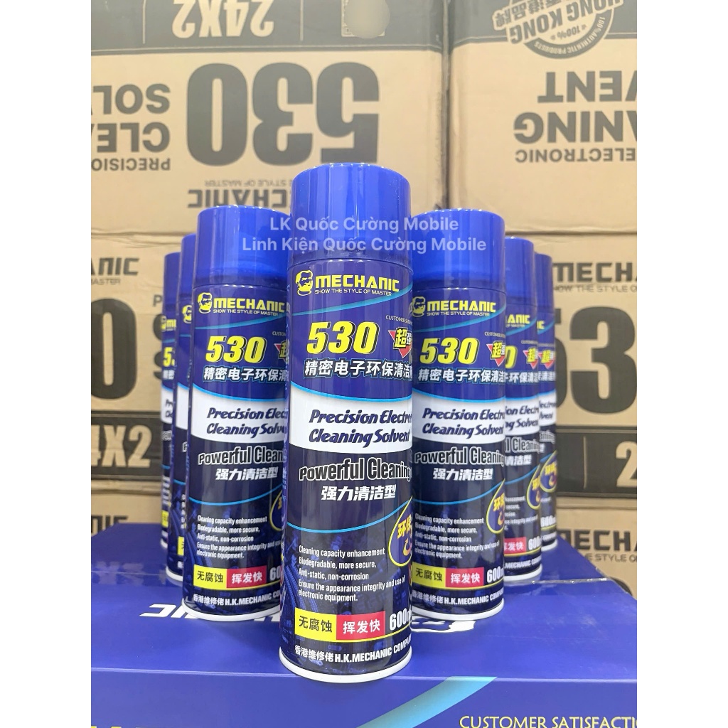 530 Mechanic / Chai xịt vệ sinh linh kiện Mechanic 530 – Tẩy vết bẩn, tách benzen 600ML / THÙNG 24 C
