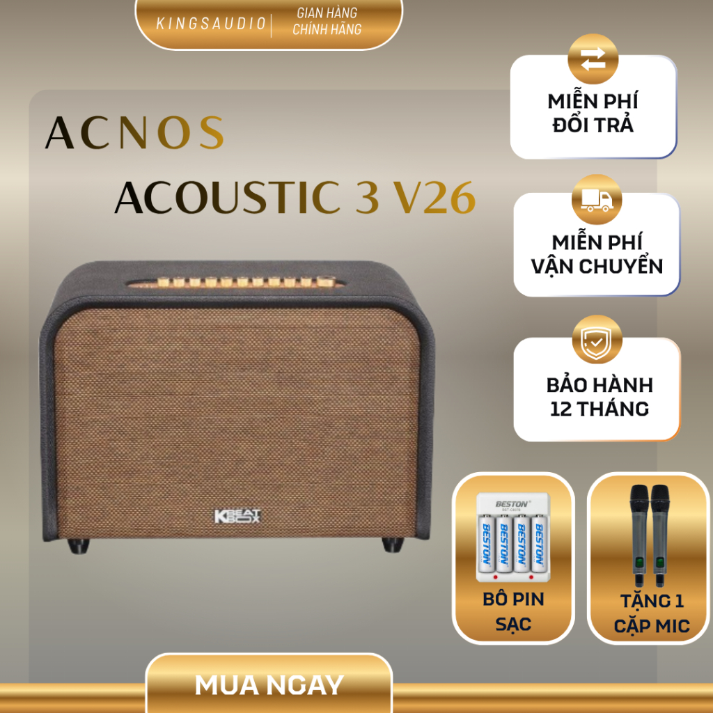 [TẶNG CHÂN LOA / TÚI  ] Loa ACNOS Acoustic 3 V26 – Loa Karaoke Cao Cấp 220W RMS, Âm Thanh 3 Đường Ti