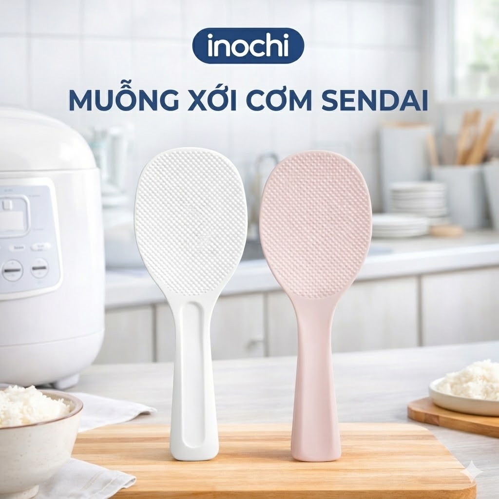 Muỗng xới cơm Inochi - Sendai (chống dính, đế đứng)