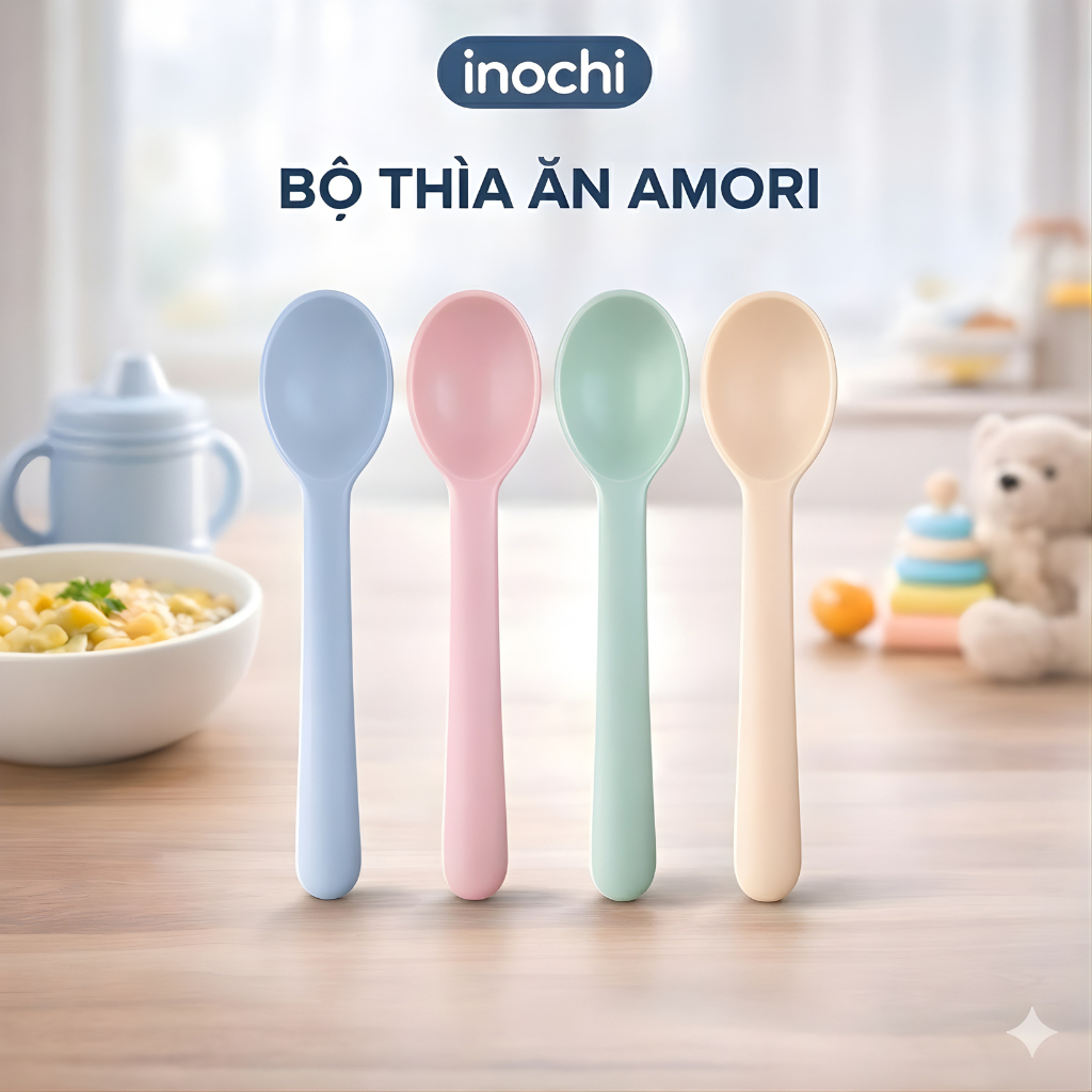 Bộ Thìa Ăn & Tập Ăn Inochi Amori Cho Bé: An Toàn,Tiện Lợi,Thiết Kế Bo Tròn