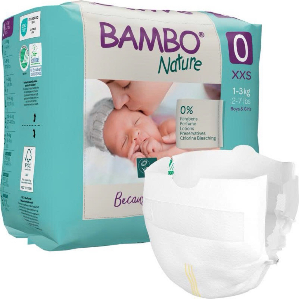 Tã Bambo Nature Size 0 (1-3kg) XXS – Tã Hữu Cơ Cho Trẻ Sinh Non, Siêu Mềm, Không Hóa Chất