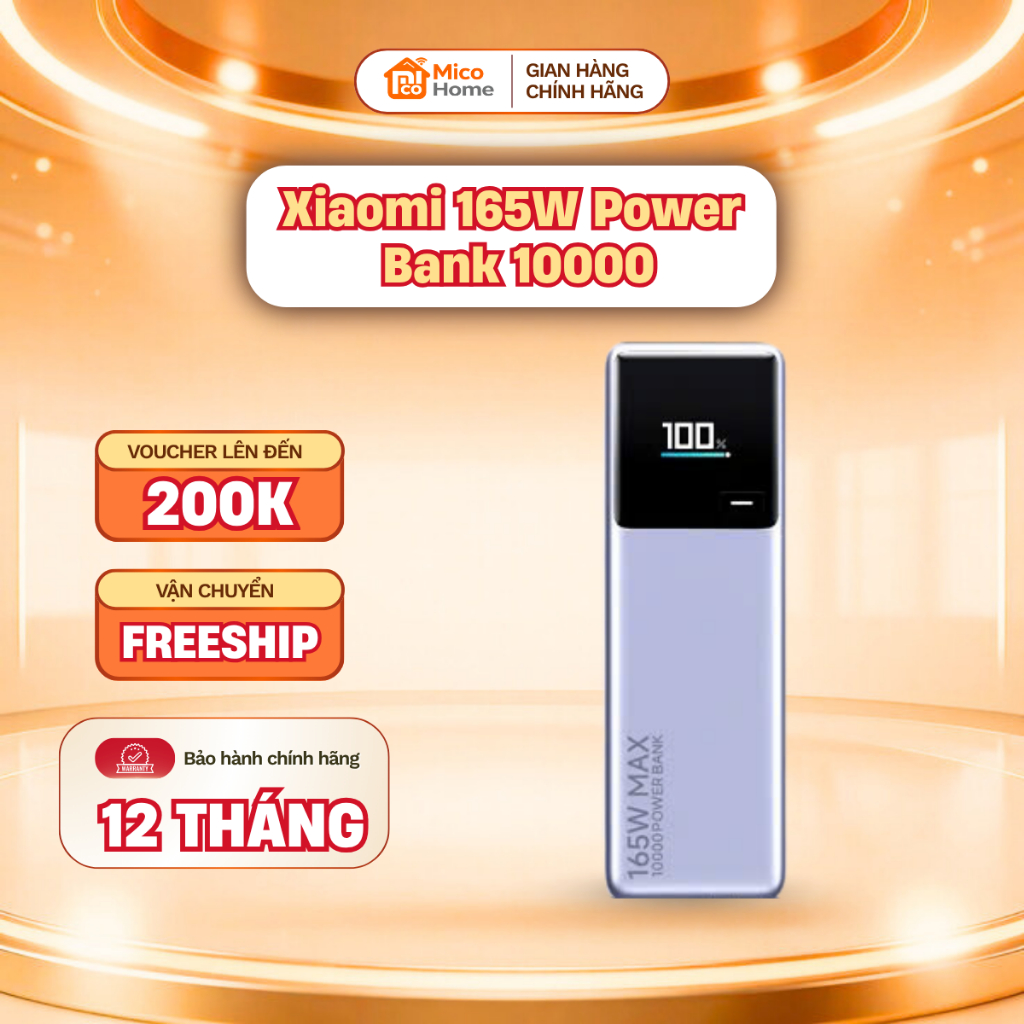 Sạc dự phòng Xiaomi Power Bank 165W 10000mAh có kèm cáp sạc - Bảo hành 12 tháng