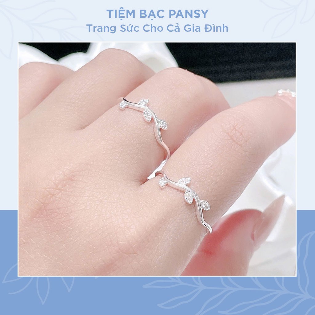 Nhẫn bạc nữ PÂNSY cành lá đính đá thanh mảnh dịu dàng