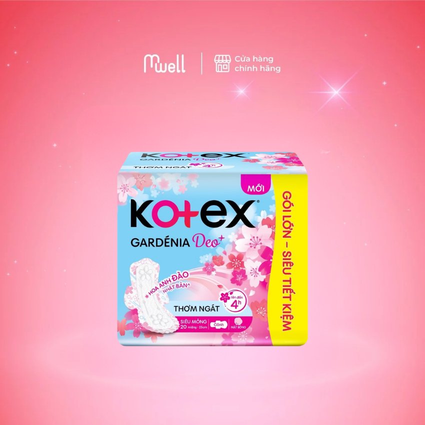 Băng Vệ Sinh Kotex Gardenia Deo + hương hoa anh đào, mặt bông, siêu mỏng không cánh gói 8 miếng