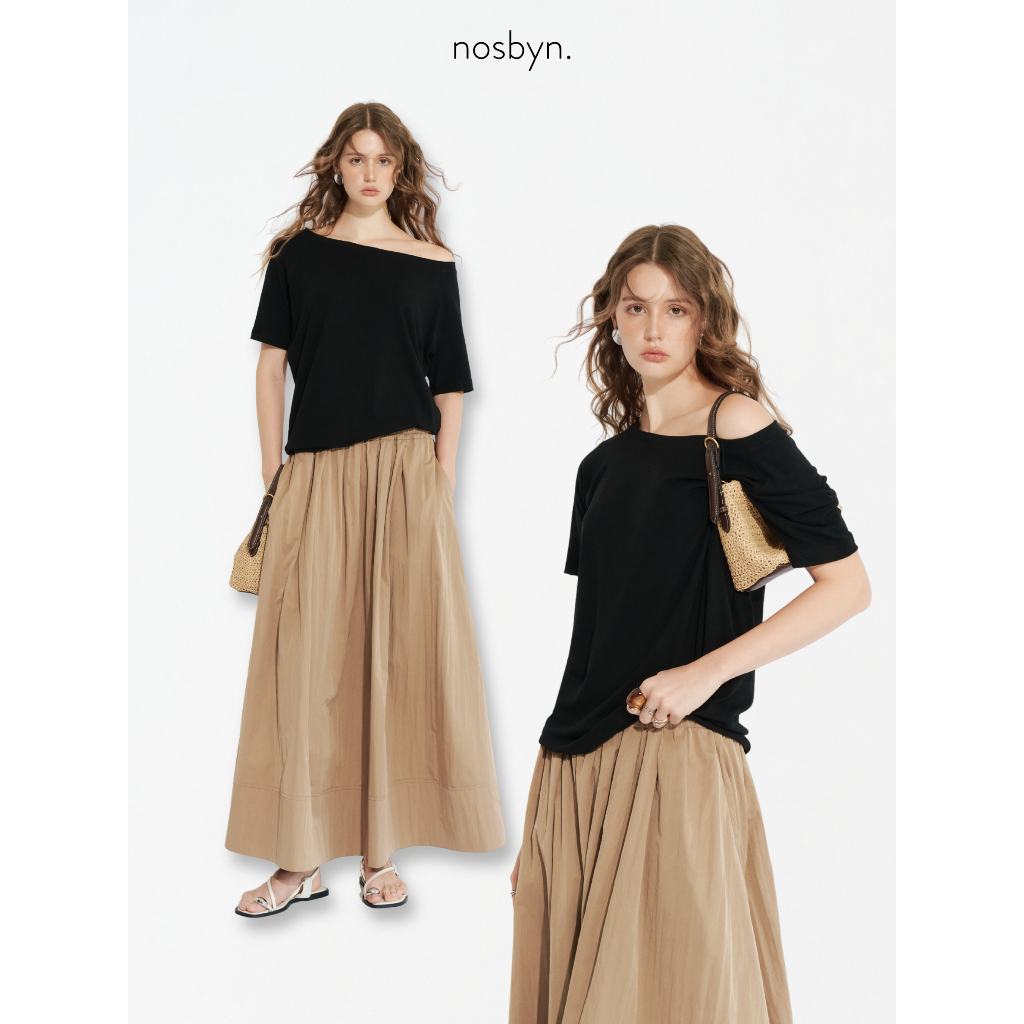 Nosbyn - Áo Thun Trễ Vai - Boat Neck Jersey Top