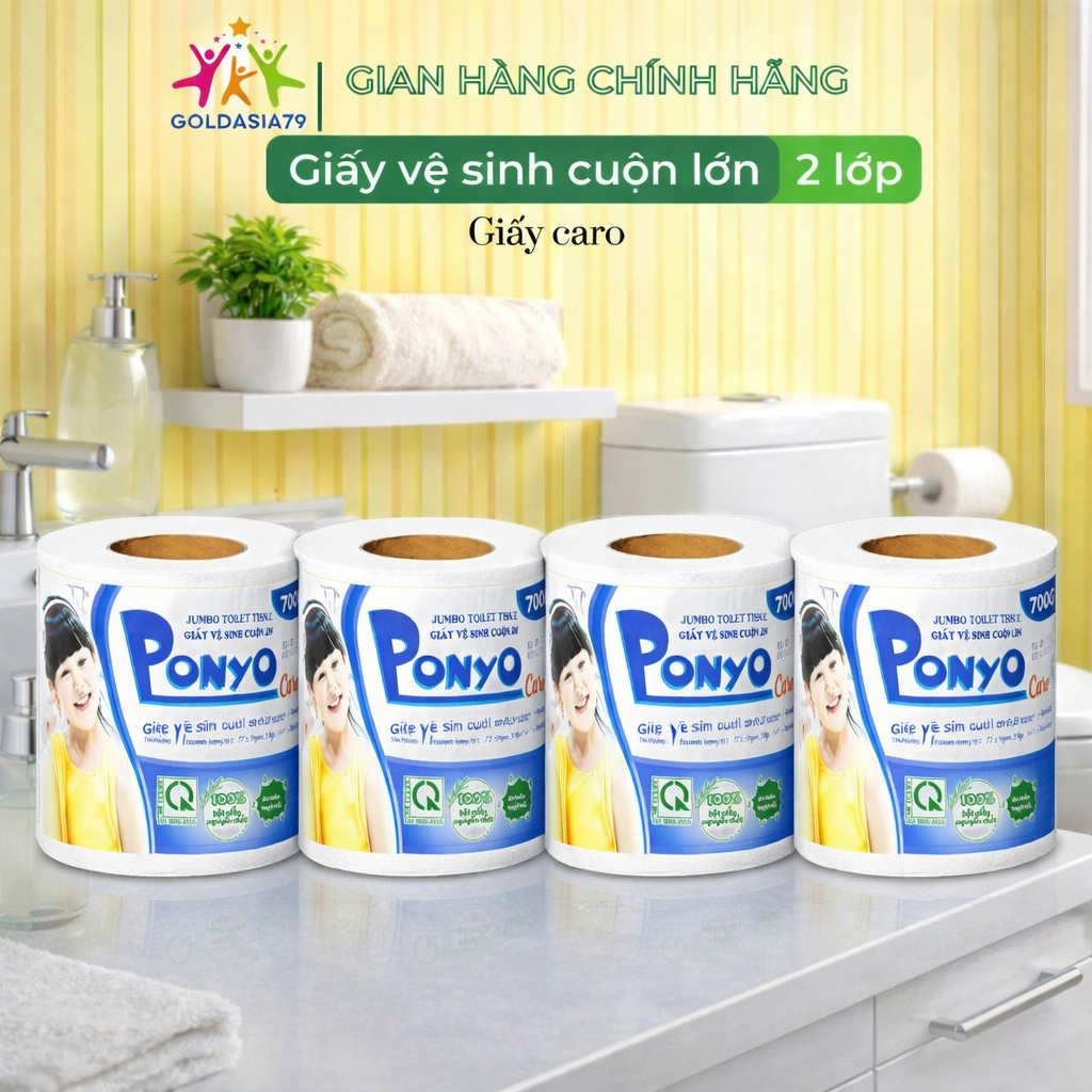 Combo 2, 3, 4 Cuộn Lớn Ponyo JB700 700g, 2 Lớp Cao Cấp Siêu Mịn, Họa Tiết Lụa/Caro, Thấm Hút Tốt – P