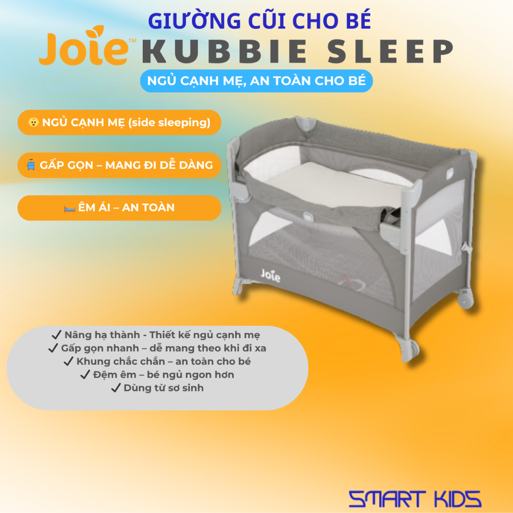 Giường Cũi Trẻ Em Joie Kubbie Sleep Foggy Gray