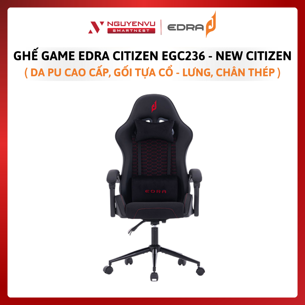 Ghế Gaming EDRA Citizen EGC236 Đen - Hàng chính hãng - Bảo Hành 2 Năm