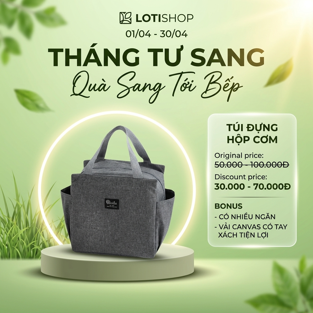 Túi đựng cơm văn phòng giữ nhiệt,chống thấm nước,Túi giữ nhiệt đựng hộp cơm trưa loại Lớn Lotida