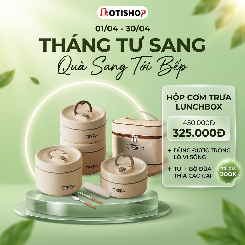 Hộp cơm giữ nhiệt inox 304 tặng túi đũa thìa, Cặp lồng cơm giữ nhiệt dùng cho lò vi sóng