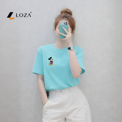 Áo phông nữ dáng rộng NA03 màu xanh ngọc chất liệu thun cotton Loza G0456