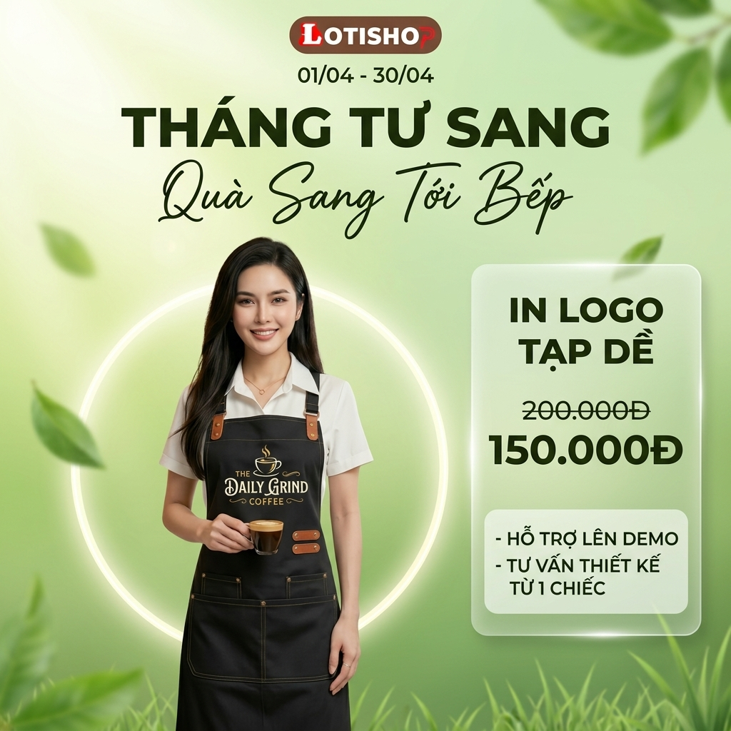 In lo go thương hiệu theo yêu cầu,In tạp dề nấu ăn,quán cafe,tiệm nail