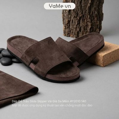 Dép Nam Đế Trấu Slide Slipper Vải Giả Da Mềm #Y2010 140 24732 |YaMe|