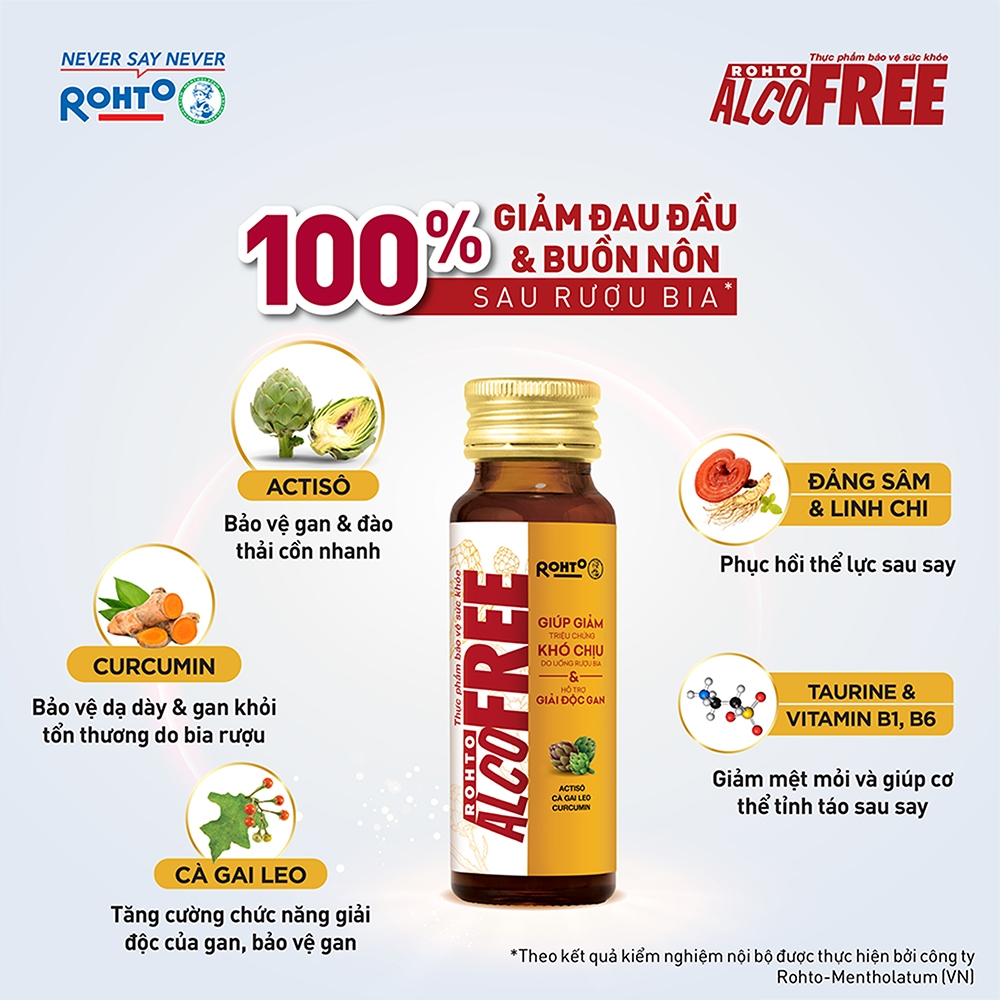 Nước uống Rohto Alcofree Giải rượu, mát gan (Hộp 10 chai x 50ml)