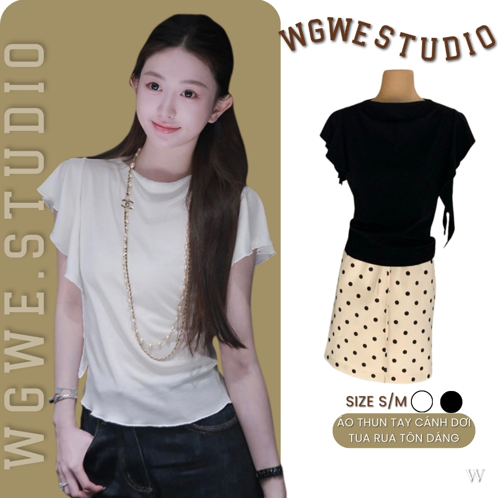 WGWE Áo Thun Nữ Co Giãn Mỏng 8870 Tay Bèo – Áo Kiểu Nữ Nhẹ Nhàng Dễ Phối