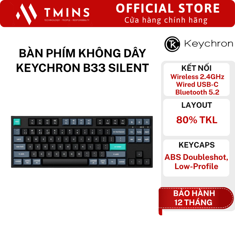 Bàn phím không dây Keychron B33, B36 Silent (3 Mode/ ABS Doubleshot/ Low-Profile) - Hàng chính hãng
