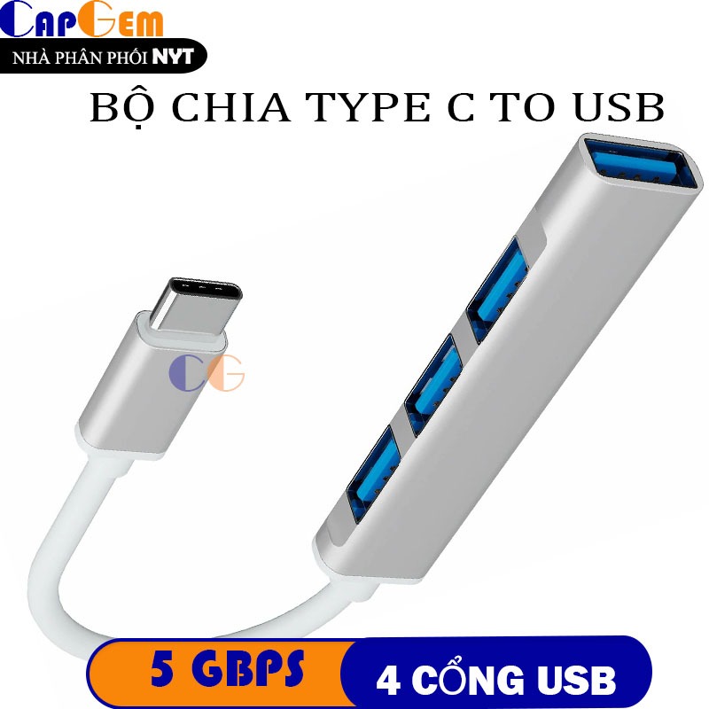 Bộ Chia Type-C to USB 3.0 4 Cổng –  USB-C Đa Năng Tốc Độ Cao Cho Laptop, MBook, PC_CAPGEM