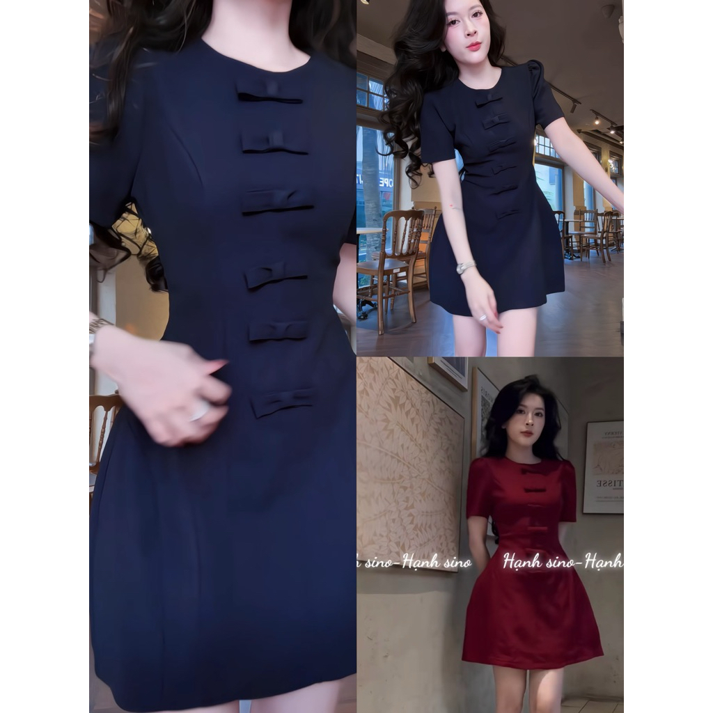 Hạnh sino.97 Váy thiết kế nơ trước dáng ngắn form siu đẹp cho cem thích basic
